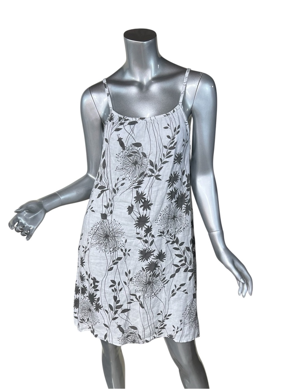 Lungo L'Arno SMALL Mini Shift Tunic Slip Dress 100% Linen Floral Made In Italy